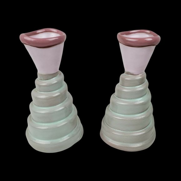 2 Butter and Toast Pottery Vintage Candlesticks Ho